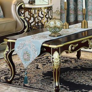 家柏饰(CORATED)欧式茶几桌旗餐桌装饰布长条长方形桌布布艺茶台沙发几电视柜 花柒蓝色桌旗 32*240cm