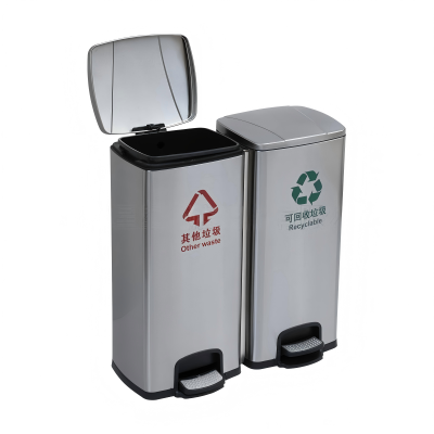 优诗提念YSTN-LJT003分类脚踏式不锈钢垃圾桶 30L+30L(计价单位:个)银色