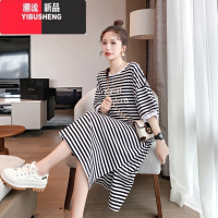 YIBUSHENG甜酷风ins韩版设计感宽松显瘦连衣裙女装2024火短袖条纹T恤裙