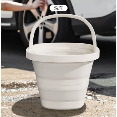 折叠桶水家用大容量学生宿舍用品手提桶车载户外钓鱼旅行便携式 灰白中号(5L)