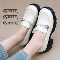 头层牛皮乐福鞋女25年秋季新款真皮松糕厚底一脚蹬休闲女四季单鞋