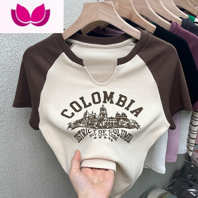 七斓纯欲独特复古美式chic港味甜辣妹短款上衣设计感小众短袖t恤女夏