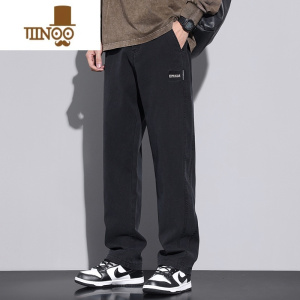 YANXU男士垂感裤子2023阔腿宽松运动裤黑色百搭直筒秋季休闲长裤