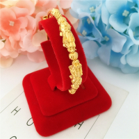 新款沙金双貔貅手镯女铜镀金仿黄金幸运福气貔貅手环久不掉色饰品送女朋友老婆情人节七夕生日礼物