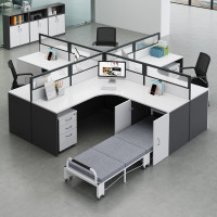 易企采 十字型四人位含柜 带午休折叠床办公桌大尺寸卡位职员屏风工位桌