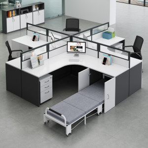 易企采 十字型四人位含柜 带午休折叠床办公桌大尺寸卡位职员屏风工位桌