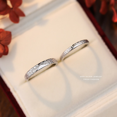 S999足银甜蚀冰川情侣对戒小众设计感纯银戒指高级感简约刻字代发送女朋友老婆情人节七夕生日礼物