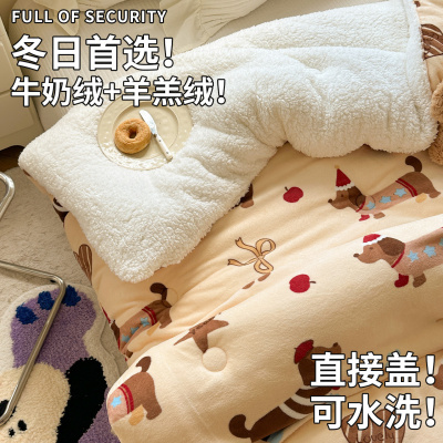 加厚保暖双面牛奶绒羊羔绒卡通被芯被子春秋棉被冬季四季通用2米