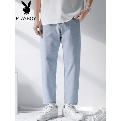 花花公子牛仔裤男宽松直筒2021夏季新款韩版潮流休闲九分潮牌裤子