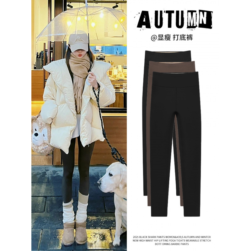 加绒鲨鱼裤女外穿秋冬季保暖棉裤紧身弹力秋裤黑色瑜伽加厚打底裤
