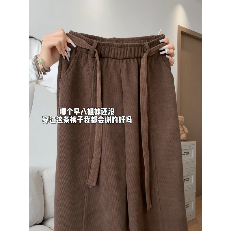 美拉德灯芯绒阔腿裤女春秋新款棕色加绒裤小个子直筒裤子