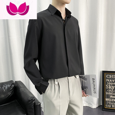 七斓黑色衬衫男长袖韩版潮流帅气dk男士休闲港风日系慵懒风免烫白衬衣