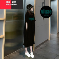 YIBUSHENG短袖t恤连衣裙子女季中长款过膝胖mm大码遮肚减龄显瘦长裙