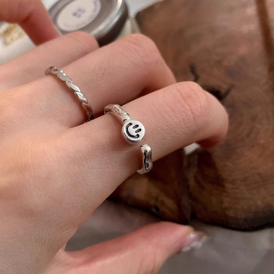 小众设计高级笑脸设计感开口可调节戒指女重工简约百搭食指戒新品送女朋友老婆情人节七夕生日礼物