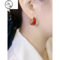 JiMiC形耳圈滴油红色圆形耳环2022新款潮简约轻奢气质百搭耳扣耳坠女