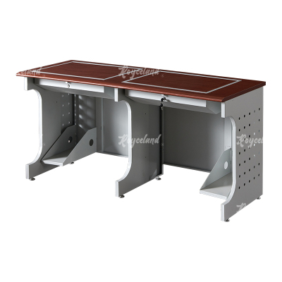 洛诗莲 (RoyceLand) 隐藏式翻转电脑桌培训桌教室机房多媒体学习桌办公桌D款双人位胡桃色