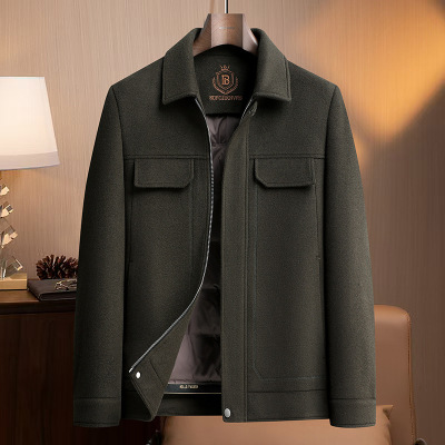 时尚潮流休闲羊毛双面呢短大衣男士秋冬新款加厚鹅绒脱卸内胆外套_1