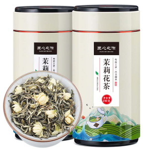 源御露 茉莉花茶新茶茉莉小白毫浓香型茉莉花茶散装饮料茶包礼罐装茶叶 匠心国风白罐 两罐共500g