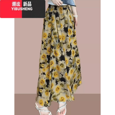 YIBUSHENG大码复古高级感洋气碎花裤子2024季高腰时尚显瘦气质减龄裤裙女
