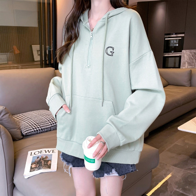 [1折价52.9元,叠加优惠券]唐狮 |秋冬季卫衣女新款韩版宽松连帽半开领字母套头上衣百搭潮