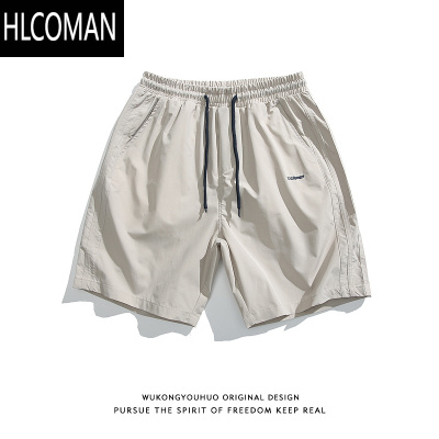HLCOMAN潮牌复古抽绳松紧运动五分裤男夏季街头宽松百搭休闲短裤