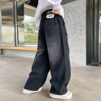 男童直筒裤子新款儿童春秋季洋气阔腿牛仔裤中大童春秋帅气潮