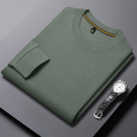 男装华夫格男士长袖T恤春秋季新款纯色圆领休闲百搭卫衣男