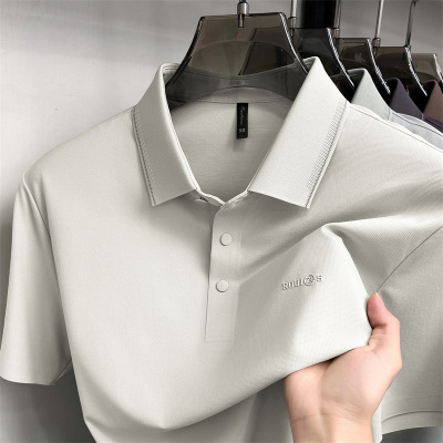 夏季新款男士亲肤透气轻薄商务休闲简约纯色翻领短袖T恤男装