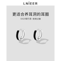 925纯银黑色耳圈圆圈耳环女耳扣简约滴釉耳钉2025新款潮养耳耳饰
