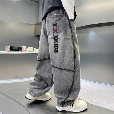 男童牛仔裤春秋款2026新款中大童春装长裤洋气儿童直筒裤子宽松潮