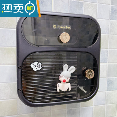 敬平卡通卫生间纸巾盒壁挂防水洗脸巾免打孔厕纸厕所抽纸盒卷纸置物架 新款摩登女孩双层纸巾盒 抽纸/卷纸通用浴室置物架