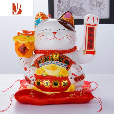 三维工匠摇手招财猫店铺收银台办公室办公桌玄关客厅家居小号陶瓷摆件发财11寸712财源滚滚红垫款