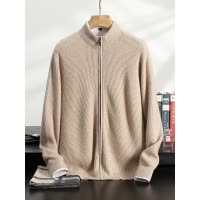 山羊绒开衫男士加厚半高立领针织毛衣商务休闲简约羊绒拉链外套