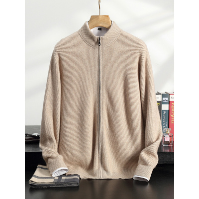 山羊绒开衫男士加厚半高立领针织毛衣商务休闲简约羊绒拉链外套