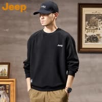 JEEP吉普美式圆领卫衣男款春秋款2025新款男士休闲上衣服外套