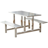 湘渭学校食堂不锈钢餐桌椅4人6人8人位员工饭堂连体快餐桌椅组合4人位不锈钢(加固)