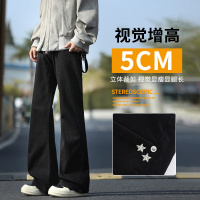 潮牌美式cleanfit休闲裤子男纯黑色牛仔小年轻长裤男装拖地裤_197