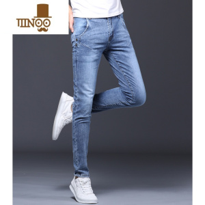 YANXU2023浅蓝夏季薄款牛仔裤男士弹力修身小脚裤子男潮牌休闲百搭长裤