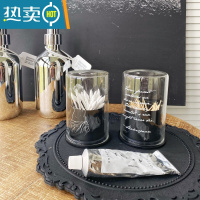 敬平livingbank北欧复古玻璃牙签盒英文棉签收纳盒小众INS多用途收纳 牙签罐+棉签罐