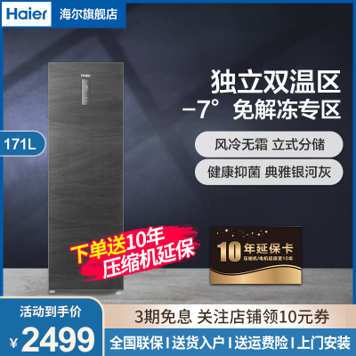 haier海尔冷柜 立式冷柜171升家用大容量冰柜一级无霜独立双温区免解冻专区健康抑菌冷柜 海尔BD-171WGHECZ