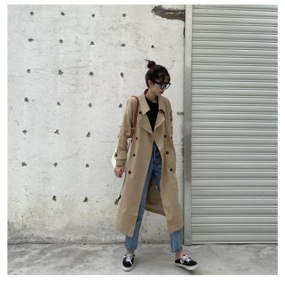 SUNTEK春秋2021新款复古洋气英伦风宽松中长款西装领长袖风衣外套女装潮风衣