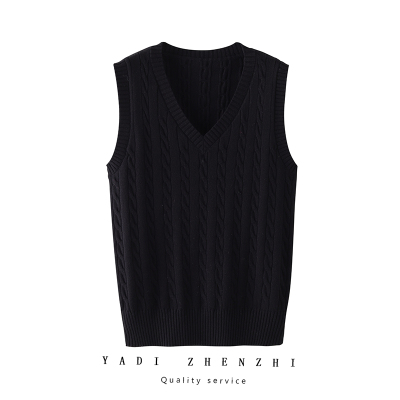 SUNTEK男女同款针织马甲秋冬季V领背心麻花色修身毛衣春秋无袖打底衫马甲/背心