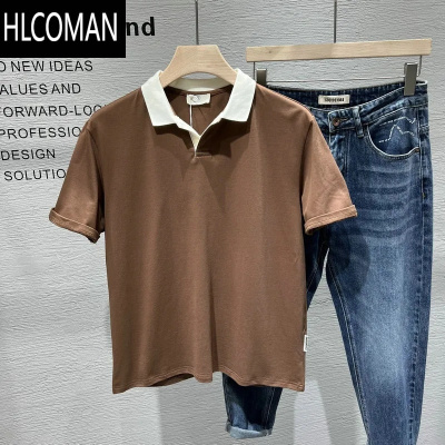 HLCOMAN撞色男士Polo衫短袖t恤夏季简约风高级感休闲宽松翻领半袖上衣白t