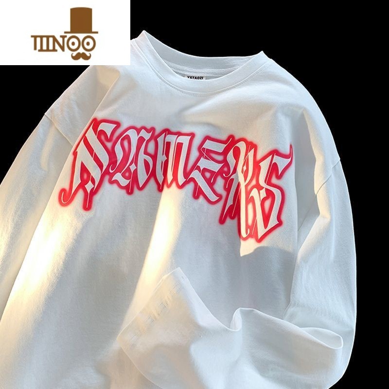 YANXU长袖t恤男潮ins港风宽松百搭打底衫上衣服小众设计感体恤