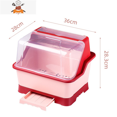 厨房碗架碗筷收纳盒带盖放碗餐具装碗碟盘沥水置物架台面碗柜家用 敬平 玫瑰红中号(升级加厚款)餐具架