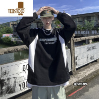 YANXU酒红色卫衣男款美式复古高街oversize上衣潮牌宽松圆领打底衫
