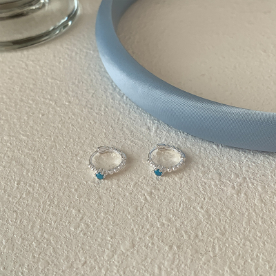 s925纯银蓝色锆石耳扣高级感精致小耳钉养耳洞防发炎气质耳饰送女朋友老婆情人节七夕生日礼物