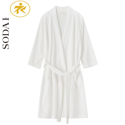 Ideamini性感睡袍女春秋长款夏季薄款华夫格浴袍情侣款一对定制睡衣家居服