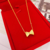 2020金店同款蝴蝶结吊坠项链女 24K铜镀金仿黄金细锁骨链沙金饰品送女朋友老婆情人节七夕生日礼物