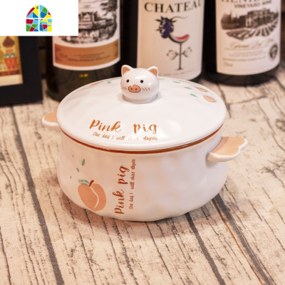 日系泡面碗带盖陶瓷无叉子勺子套装学生可微波炉加热宿舍易洗ins FENGHOU 小熊立体面碗~观望中